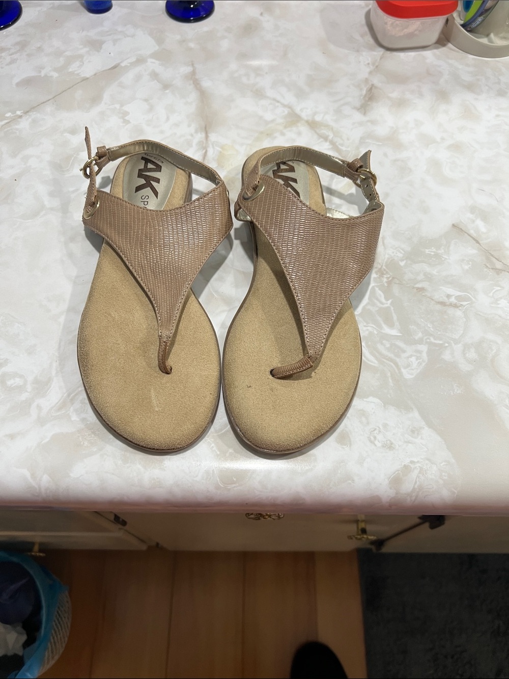 Anne Klein Sport Beige Taupe Thong Sandals